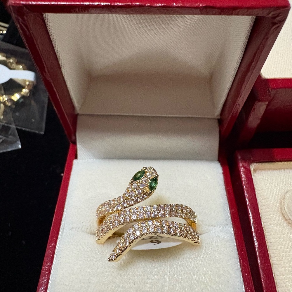 Gold Snake Ring with Green Accent - Women Jewelry